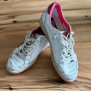 Golden Goose White Leather Low-Top Sneakers with Red Accents